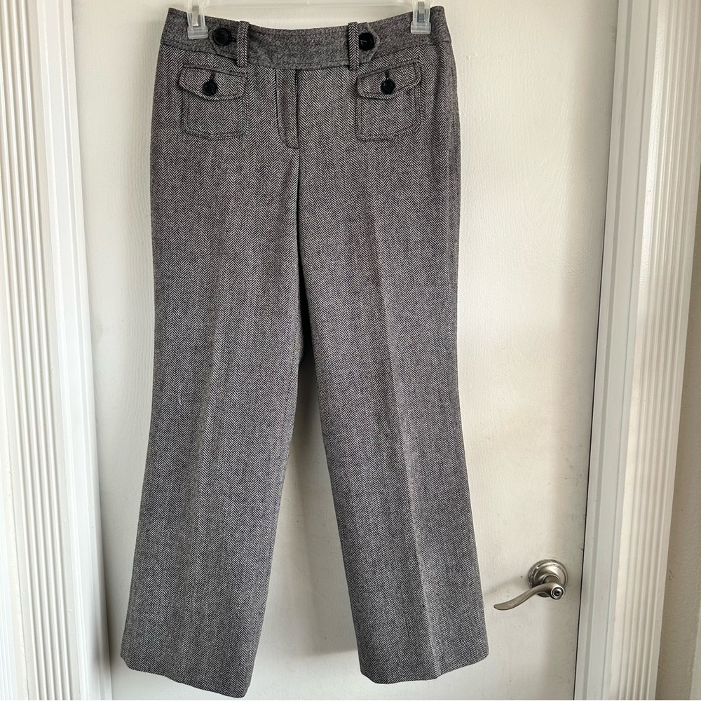 Ann Taylor Curvy Fit Just Below Waist Gray Wide-Leg Herringbone Wool 8PTrousers